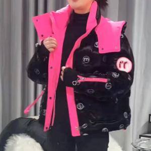 후드 여성 자켓 짧은  겨울 코트 여성 색상 충돌 편지 다운 재킷 느슨한 두꺼운 따뜻한 파카 패션 코트 다운