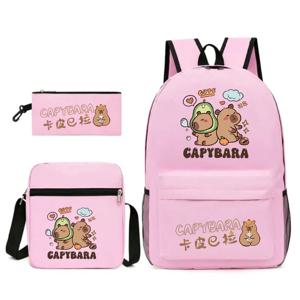 Capybara Mochilas 미적 백팩, 십대 캔버스 노트북 배낭 학교 학생용 카와이 가방, 최고의 선물, 3 개