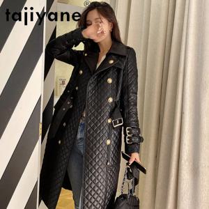 Tajiyane 여성용 트렌치 코트, 정품 가죽 재킷, 벨트 포함 양피 코트, 패션 Gmm830, 가을, 봄, 100%