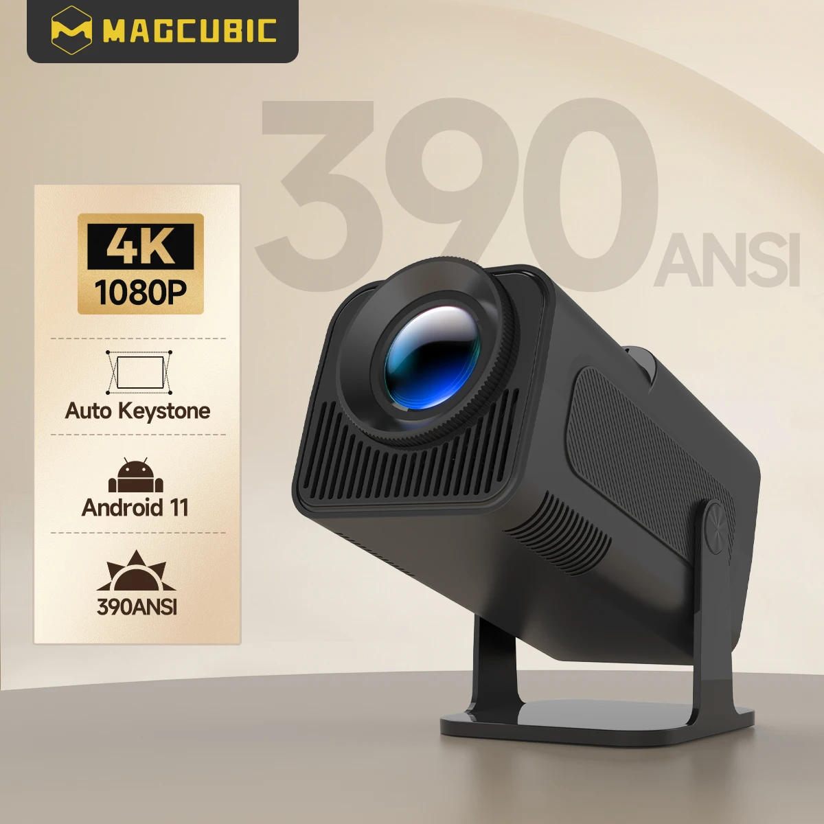 Magcubic HY320 Android11 ​​4K HD 프로젝터 WiFi6 Allwinner H713 390ANSI BT5.0 1920*1080P 야외 휴대용 프로젝터 업그레이드 HY300
