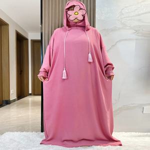 무슬림 아바야 긴팔 모자 2 개, 키마르, Eid 후드, 긴 맥시 원피스, 터키 카프탄, 아랍 가운, 이슬람 히잡, 두바이 의류