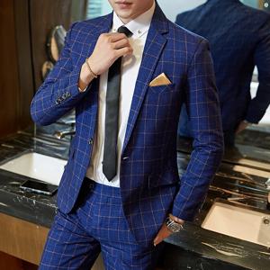 남성 캐주얼 원버튼 체크 수트 투피스 세트 비즈니스 노아이론 베스트맨 M-5XL 2025 패션 편안한 핏