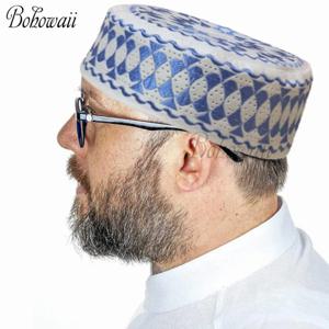 BOHOWAII 이슬람기도 모자 남자 보닛 이슬람 유대인 모자 아랍어 자수 비니 Chapeau Musulman Headwear