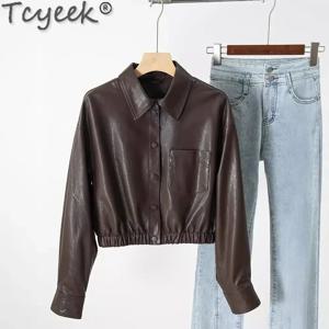 Tcyek 여성용 진짜 가죽 재킷, 짧은 가죽 코트, 용수철 가을 옷, 정품 양가죽 코트