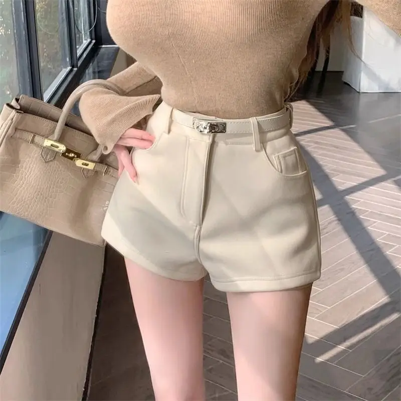 하이웨이스트 단색 레깅스 슬림 캐주얼 반바지 트렌디 패셔너블 아웃도어웨어 폴리에스터 섬유 와이드 레그 팬츠