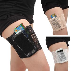 1PC 레이스 스타킹 홀더 미끄럼 방지 허벅지 휴대폰 파우치 여성용 마찰 방지 카드 파우치 레이스 레그 홀더 포켓 포함