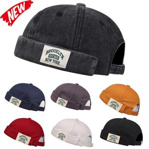 1631 BROOKLYN 천 라벨 Brimless Skullies 모자 멜론 스킨 캡 힙합 빈티지 모자 비니 모자 남자 거리 휴대용 도커 모자