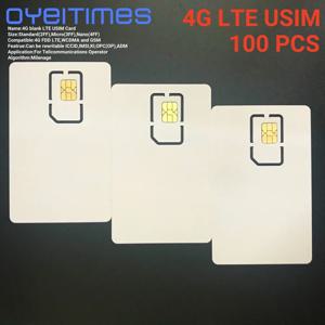 쓰기 가능 프로그램 가능 빈 SIM USIM 카드, 마이크로 나노 크기, 4G LTE WCDMA GSM 나노 마이크로 SIM 카드, 2FF, 3FF, 4FF, 3 인 1, 100 개/로트