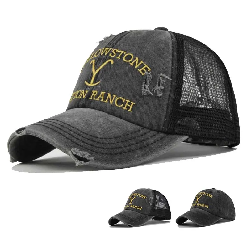 여름 Yellowstone Dutton Ranch 모자 크로스 포니 테일 야구 모자 악세사리 야외 자수 선 스크린 모자 솔리드 컬러 모자