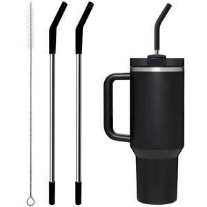 스탠리 컵용 실리콘 팁이 있는 스테인레스 스틸 밀짚 스탠리 40oz/30oz 텀블러용 2Pcs 교체 빨대 1Pcs 밀짚 브러시