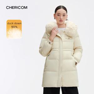 Chericom 여성 겨울 다운 재킷 롱 코트 폭스 모피 칼라 두꺼운 따뜻한 패딩 재킷 오리 다운 퍼퍼 재킷 여성 299208