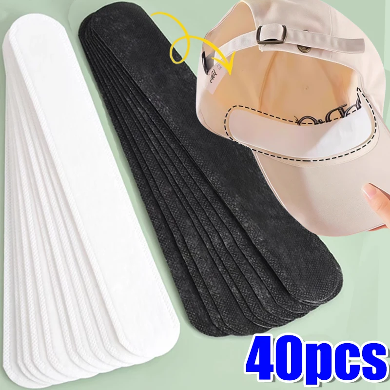 10/40pcs 여성 모자 땀 흡수기 스티커 남자 안티 먼지 스포츠 벨트 모자 림 보이지 않는 흰색 테이프 모자 크기 감속기 라이너 패드