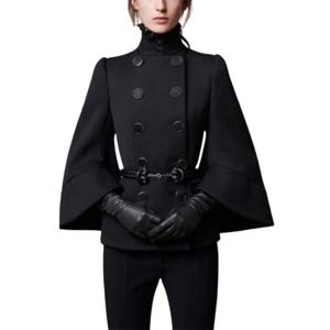 Gymystars Womens 2025 짧은 재킷 영국 Buttoned Black 하이 넥 코트 봄 긴 플레어 슬리브 여성용 겉옷