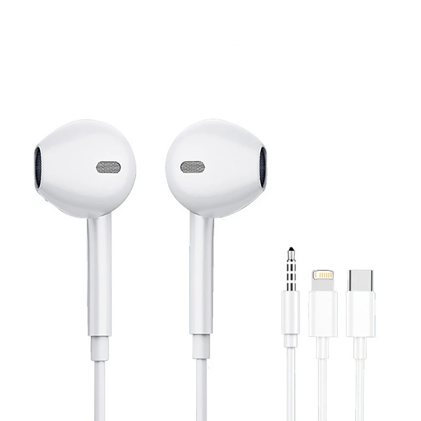 iPhone 16/15/14/13/12/11 Pro Max 7/8Plus XR/XS/X iPad 이어폰 형 이어 버드 Lightning USB-C 3.5mm 이어폰 용 기존 유선 이어폰