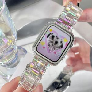 애플워치용 투명 글리터 스트랩 49mm 44mm 45mm 40mm 41 38 46 42mm 스포츠 아크릴 iWatch 시리즈 울트라 10 9 8 7 6 5 4 SE 밴드