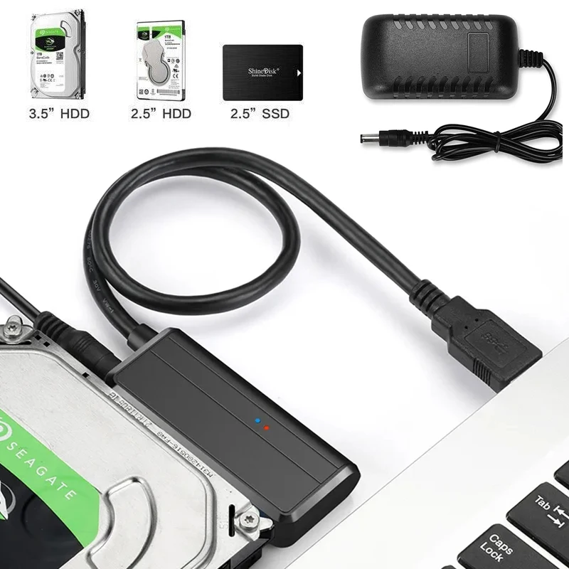 USB 3.0-SATA 어댑터 SATA 케이블(3.5/2.5인치 SSD HDD SATA III 하드 드라이브 디스크 지원 UASP(외부 12V/2A 전원 포함))