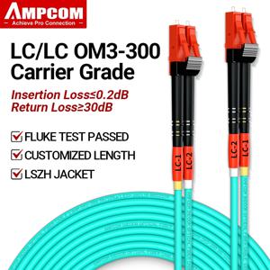 AMPCOM OM3 LC to LC UPC 광섬유 패치 케이블, 다중 모드 듀플렉스 MMF 50/125 μm, 10Gbps 벤드 무감각 2.0mm 광섬유 코드