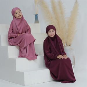 Eid 어린이기도 의류 드레스 이슬람 소녀 긴 Khimar Hijab 터키 Abaya 드레스 이슬람 치마 세트 전체 커버 가운 라마단