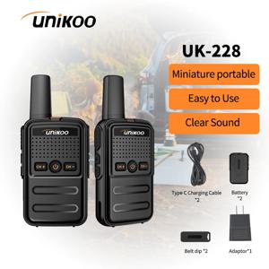 UNIKOO UK228 워키토키, 미니 사이즈 휴대용 핸드헬드 라디오 무선 세트, 양방향 라디오 스테이션, 커뮤니케이터 트랜시버, 2 개