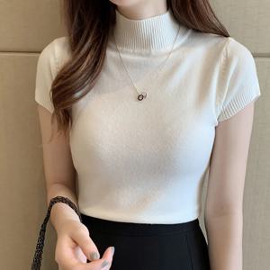 캐주얼 여성 의류 한국 니트 여성 탑 Blusas Mujer De Moda 봄 여름 새로운 솔리드 슬림 터틀넥 블라우스 Blusas 8622
