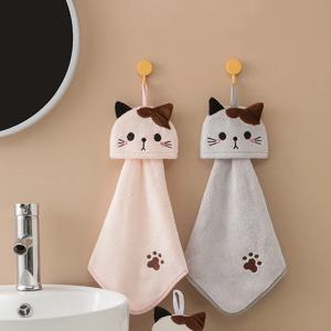 귀여운 고양이 주방 청소 수건 교수형 핸드 타올 흡수성 행주 산호 벨벳 부드러운 청소 천 걸레