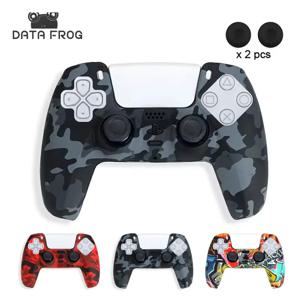 DATA FROG 카모 보호 스킨 커버, 소니 플레이스테이션 5 실리콘 케이스 그립, PS5 컨트롤러 액세서리
