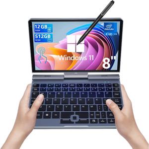 휴대용 미니 노트북 윈도우 11 8인치 터치스크린 노트북 N150 12GB+1TB IPS 넷북 윈도우 11 프로 미니 PC 마이크로 컴퓨터