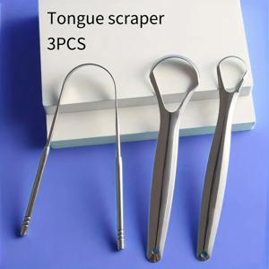 프리미엄 1개/3개입 금속 혀 클리너 (성인 및 어린이용 휴대용 스테인리스 스틸 혀 스크래퍼 브러쉬 제거용)