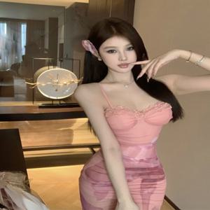 여성용 드레스 한판 스타일 2024년 여름 기타 플라워 여성용 레이스 핑크색 드레스 원피스 드레스 원피스 드레스