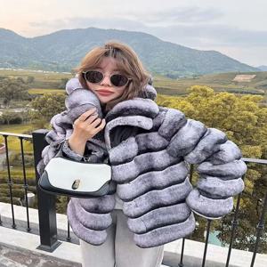 자도린 여성용 고급 겨울 재킷, 친칠라 색상의 푹신하고 따뜻한 인조 토끼털 코트, 여성용 큰 라펠 짧은 인조 털 재킷