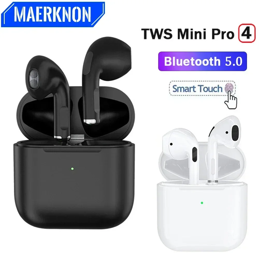Air Pro4 오리지널 TWS 무선 블루투스 이어폰 듀얼 인이어 헤드폰 마이크 포함 초장시간 대기 러닝 베이스 스포츠 이어버드