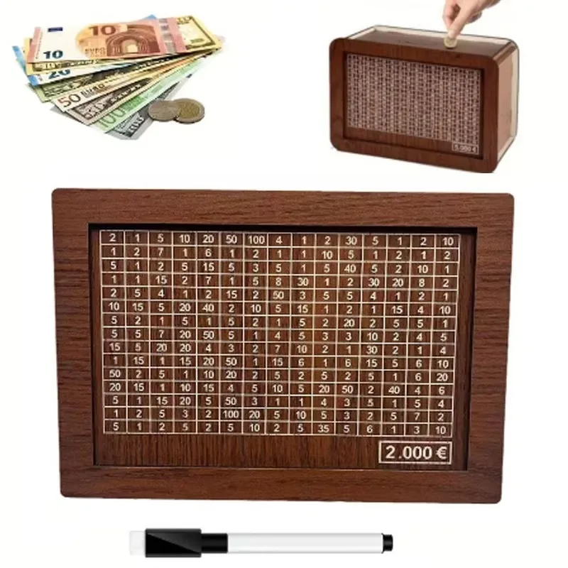 절약 상자 10000€ 돼지 저금통 10000 유로 돈 금고 어린이 지갑 예금 카운터 Eur 나무 상자 CXG01