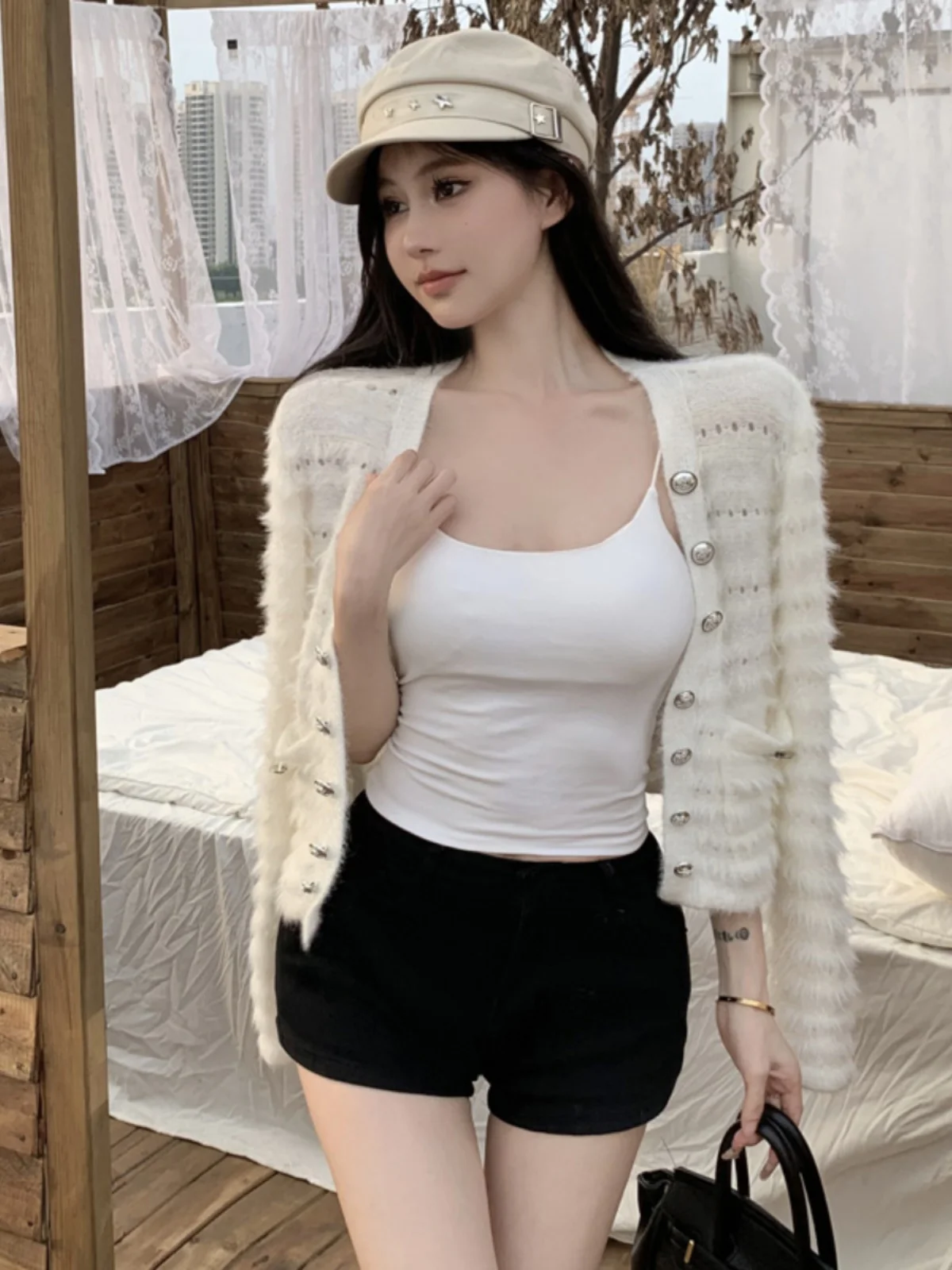 여아용 달콤한 짧은 니트 가디건 코트, 태슬 장식, 우아한 고급 폴리에스터 섬유, 라운드넥, 싱글 버튼, 솔리드 컬러