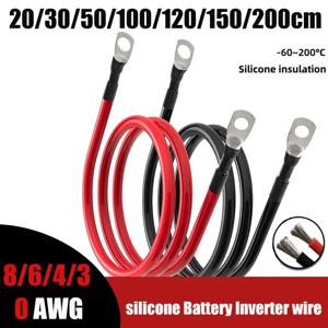 M6 M8 M10 러그가있는 부드러운 자동차 배터리 실리콘 케이블 레드 블랙 8 6 4 3 0 AWG 자동 RV 태양 전지 패널 인버터 UPS 용 전기 와이어