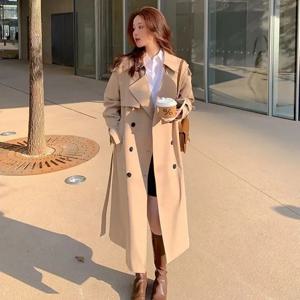 여성용 루즈 트렌치 코트, 캐주얼 더블 브레스트 상의, 미디 길이 패션, 한국 우아한 카키 블랙 바람막이 코트, 스트리트웨어