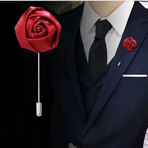 레드 Boutonnieres 웨딩 액세서리, 신랑 코사지 라펠 핀, 리본 장미 꽃, 남녀공용, 버튼홀 브로치, 결혼 무도회 장식