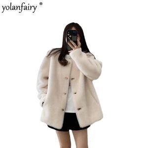 여성용 양털 재킷, 퓨어 울 모피 코트, 파티클 양 플리스 골드 버클, 복합 모피 통합 여성 겨울 코트, FCY