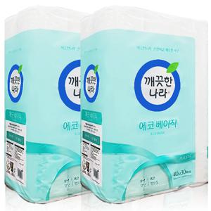 깨끗한나라 에코 베이직 40m 2겹 30롤 x 2개, 두루마리 화장지 휴지