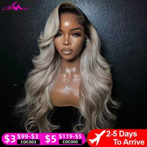 업그레이드 Omber Ash Blonde 13x4 레이스 프론트 가발 인간의 머리카락 바디 웨이브 브라질 헤어 13x6 HD 투명 레이스 정면 가발 여성용
