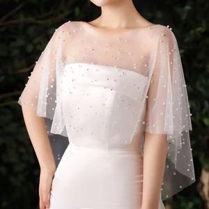 웨딩 신부 이브닝 원피스 레이스 숄, 웨딩 커버 업, 진주 케이프, 짧은 숄, 파티 재킷 랩, 원피스 액세서리, DIY 패션