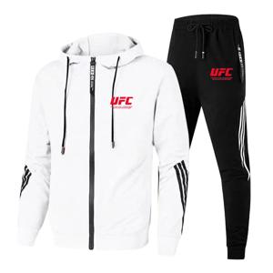 뉴 프론티어 남성 캐주얼 스포츠 세트 패션 지퍼 자켓 여성 러닝 남성 스포츠 세트 UFC 프린트 야외 후드 세트