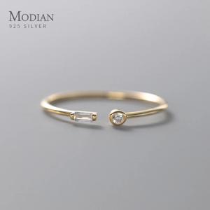 Modian 진짜 925 스털링 실버 간단한 얇은 분명 CZ 손가락 반지 여성을위한 조정 가능한 14K 골드 반지 웨딩 쥬얼리 선물