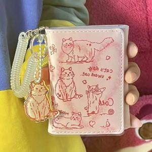 새로운 여성 지갑 여성 가죽 지갑 카드 소지자 낙서 고양이 휴대용 동전 지갑 대용량 돈 가방