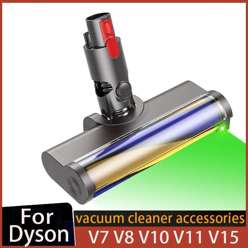 다이슨 V6 V7 V8 V10 V11 V15 V10 슬림 V10 V12 슬림 무선 진공 청소기용 업그레이드 소프트 브러시 헤드, 가정용 녹색 LED 조명 포함