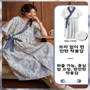 클라우드 코튼 슬립 드레스 여성용 여름 순면 반팔 얇은 벨트 나이트가운 외출복 잠옷 드레스