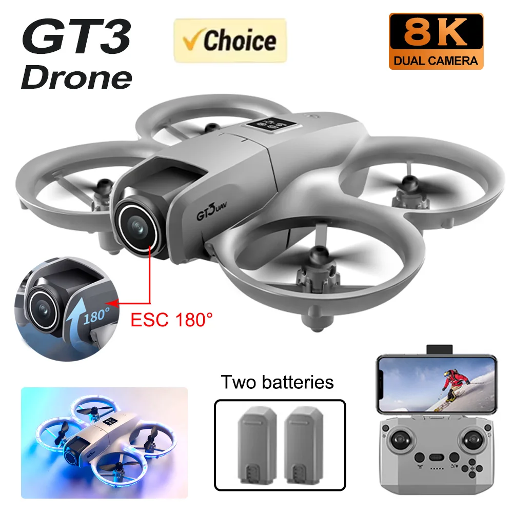 새로운 정품 GT3 드론 8K WIFI GPS 전문가용 HD 항공 촬영 원격 조종 항공기 HD 듀얼 카메라 쿼드콥터 장난감 UAV