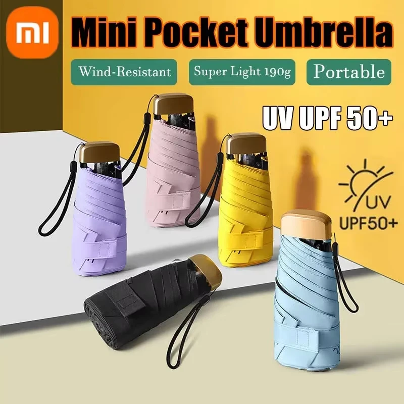 Xiaomi 미니 캡슐 우산 작은 주머니 비 우산 비닐 접는 UV 자외선 보호 초경량 이중 용도 우산