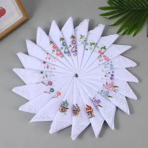 12Pcs 새로운 여성의 일반 직조 자수 꽃 레이스 가장자리 순수 코튼 다양한 손수건 레이스 핸드 타월
