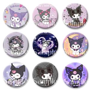 Sanrio 애니메이션 피규어 Kuromi 귀여운 라운드 브로치 배지 냉장고 자석 키 체인 거울 58mm 쥬얼리 액세서리 어린이 선물