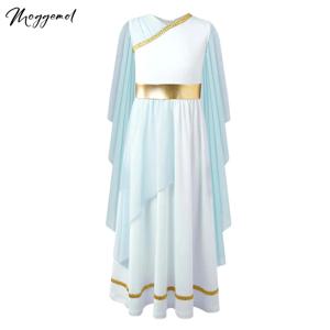 키즈 소녀 고대 그리스 공주 토가 여신 의상 파티 그리스 민소매 가운 드레스 Shawls 패치 워크 Flowy Tulle Dress